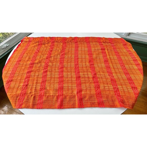 Vintage 70s curtains, red, orange, yellow sheer woven panels, tiebacks, pair - Picture 3 of 9